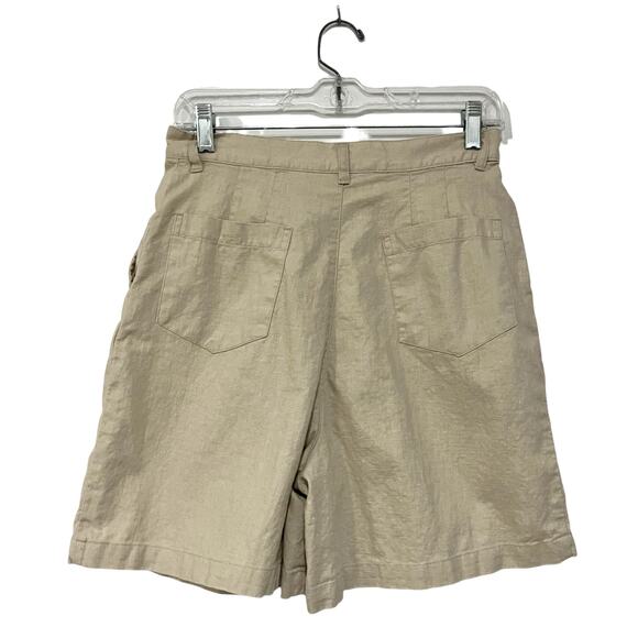 Vintage Women’s Pleated Shorts High Rise Linen Cotton Beige Kathy Ireland Sz 10 - Picture 2 of 3